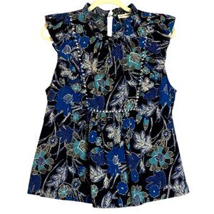 Ulla Johnson Blue Floral Ida Top Size 12 Cotton Blend Sleeveless Design